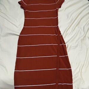 Cotton On Rust and White Striped Midi Dress